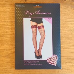 Leg Avenue - burgundy thigh-high net stockings